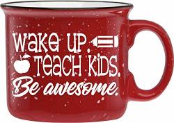 Teacher Gifts - Wake Up. Teach Kids. Be Awesome Red Teacher Camper Style Coffee Mug And Cups - Best Teachers Gifts Under $20
