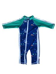 Swimzip Little Boy Long Sleeve Sunsuit With Upf 50 Sun Protection Blue Boat 18-24 Month