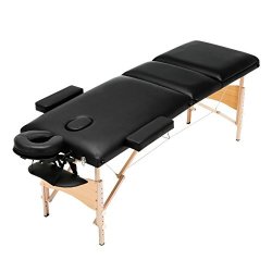 Uenjoy Folding Massage Table 84" Massage Bed Professional With Accessories 3 Fold Black