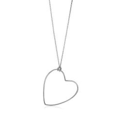 Massete Sterling Silver 925 Large Wire Heart Open Pendant Necklace Attached With Hitch Knot Rolo Chain 19