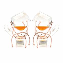 Bar Amigos Set Of 2 Brandy & Cognac Snifter Warmer Glass Cooper Stand Gift Set With Tea Light Candle & Copper Holder - Premium Drinking Set