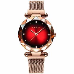 Women's Quartz Watch Kicadn Fashion Starry Sky Wrist Watch With Magent Band Ladies Waterproof Watches