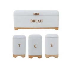 Bread Bin With Tea Coffee Sugar Canister Set - Retro 4 Piece