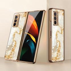 For Samsung Galaxy Z FOLD2 Electroplating Painted Glass Case Gold Thread Yellow