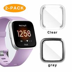 Ihyq Compatible Fitbit Versa Lite Screen Protector Case 2 Pack Tpu Plated Full Cove Cover Bumper For Fitbit Versa Lite Edition Smart Watch Accessory