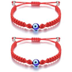 Adjustable Evil Eye Protection Bracelet Lucky Amulet Set Of 2 - Red