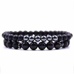 Jiami 2 Pcs Distance Relationship Bracelets Black Beads His And Hers Couple Beaded Bracelet Black