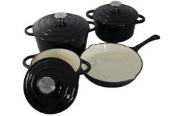 Authentic 7 Piece Cast Iron Dutch Oven Cookware Set - Black