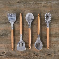 Marble Dipped Utensil 5 Piece Set - Grey