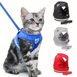 Reflective Pet Harness And Leash Set For Dogs And Cats Adjustable Puppy Cat Vest Harness With Soft Mesh