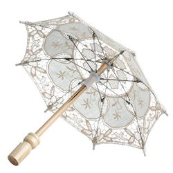 MEXUD Lace Embroidered Parasol Umbrella For Bridal Wedding Party Decoration Beige