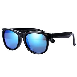 Pro Acme Tpee Rubber Flexible Polarized Wayfarer Sunglasses Black Frame blue Mirrored LENS 54