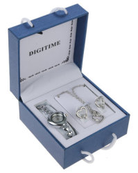 Digitime Watch And Heart Jewellery Gift Set Silver