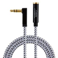 Cablecreation 15 Feet 3.5MM Male To Female Extension Stereo Audio Extension Cable Adapter 90 Degree Right Angle Aux Cab