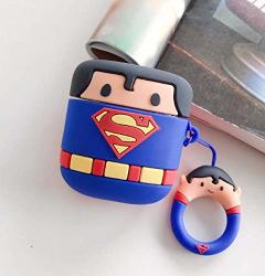 Ultra Thick Soft Silicone Case With Strap For Apple Airpods 1 2 Wireless Earbuds Dc Super Hero 3D Cartoon Fun Cool Lovely Men Guys Boyfriend Super Man