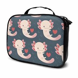 SHUNGA46S Axolotls Hearts And Bubbles Travel Makeup Train Case Makeup Cosmetic Case Organizer Portable Artist Storage Bag For Cosmetics Makeup Brushes Toiletry Jewelry Digital