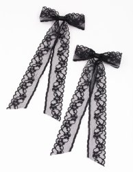 Black Fabric Medium Lace Hair Bows - 2 Pack