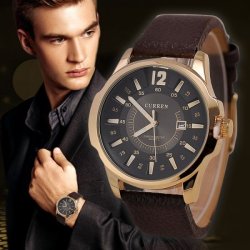 Distinctive Needle + Digital Scale Quartz Wrist Watch With Calendar Function Golden & Black