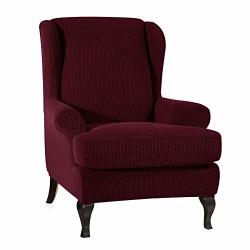 Chun Yi 2-PIECE Stretch Jacquard Spandex Fabric Wing Back Wingback Armchair Chair Slipcovers Wine Wing Chair