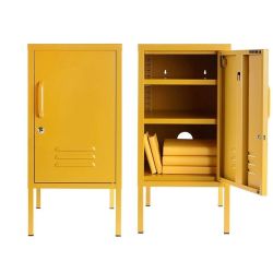 Steel Single Door Bedside Pedestal Shorty Storage Cabinet - Mustard Yellow