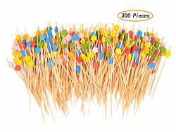 Vancool 300 Pieces Cocktail Picks Handmade Bamboo Toothpicks 4.7 Inches Assorted Color Cherry