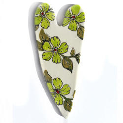 Large Heart Mosaic Insert - White With Green Flowers