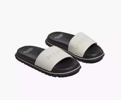 The Leather Slide In Cotton White - Black And White 7
