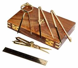 Decor Hunt British Single Handed 8 Brass Navigational Dividers Compass Set For Maritime Naval Geometry And Drafting