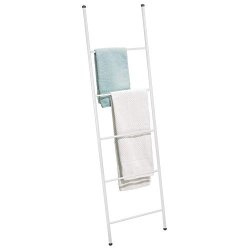 Mdesign Metal Free Standing Bath Towel Ladder Storage Organization Rack For Bathroom Bedroom Laundry Room - White