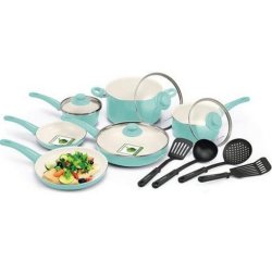 GreenLife 14-PIECE Non-stick Soft Grip Cookware Set Turquoise