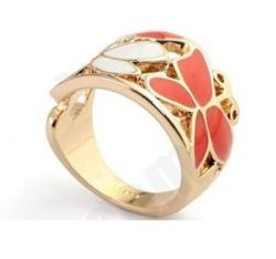 18K Rose Gold Plated Red & White Butterfly Ring Size 6.5 & 8