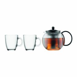 Bodum K1805-01 Assam Set And 2 Mugs Tea Press With Filter 34 Oz Black
