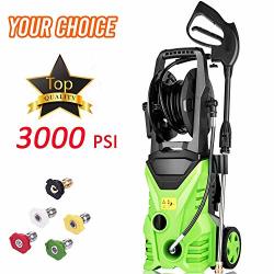 Homdox Electric High Pressure Washer 3000PSI 1.8GPM Power Pressure Washer Machine 1800W With Power Hose Gun Turbo Wand 5 Interchangeable Nozzles And Rolling Wheels