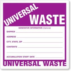 Universal Waste White Plastic Drum Label 100 Labels Roll 6" X 6