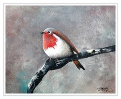 Carly Landry Red Robin Bird Art Print Artwork Home Decor Wall Poster By Artist 11 X 14 Watching Robin Version 3