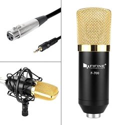 Fifine Condenser Recording Microphone F-700 Studio Condenser Microphone With Metal Shock Mount anti-wind Foam Cap microphone Audio Cable-black