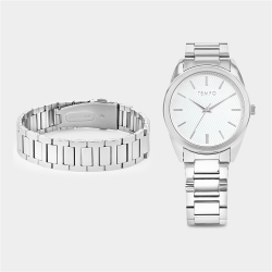 Mens Silver Plated Bracelet Watch & Bracelet Set