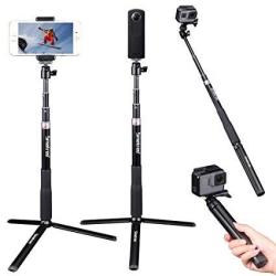 Smatree Extendable Selfie Stick 36.6" With Tripod Stand For Gopro Hero 7 6 5 4 3+ 3 2 1 Hero Session gopro Hero 2018 Gopro Hero Fusion Ricoh Theta S v M15 Compact