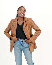 Women's Victoria Long Coat Leather Jacket Waxed Brown - - 3XL