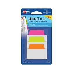 Avery Multiuse Ultra Tabs 2" X 1.5" 48 Repositionable Tabs 2-SIDE Writable Neon Pink green orange 74756