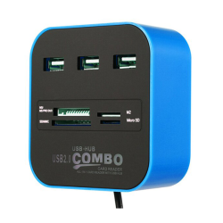 USB 2.0 Hub & Card Reader - Black & Blue