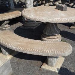 Round Table With 2 Benches - Solid Concrete