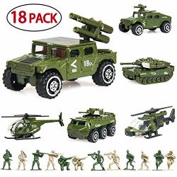 18 Pack Die-cast Military Vehicles Sets 6 Pack Assorted Alloy Metal Army Models Car Toys And 12 Pack Soldier Army Men MINI Army Toy
