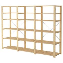 3 Bay 6 Level Pine Wooden Modular Diy Book Filing Shelf - 2700MM High