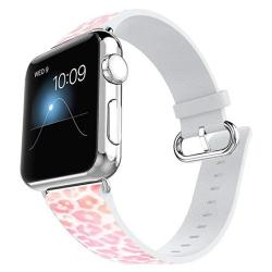 Apple Watch Band 42MM 100% Leather + Stainless Steel Connector Iwatch Bands For Apple Watch 42MM - Pink Leopard Print