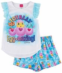 Hatchimals Girls' Big Hatch A Whole World 2 Piece Short Sleeve Pajama Set Eggmazing Blue Size 7 8