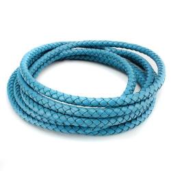 Braided Pu Leather Cord - Sky Blue - Round - 7mm - Sold Per Meter