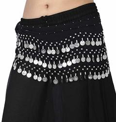 Wevez American Tribal Belly Dance Costumes Hip Scarfs With Silver Coin Black