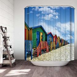 Printsonne Home Decor Shower Curtain Colorful Shacks On The Beach In Muizenberg Near Cape Town With Blue Sky Fabric Bathroom Decor Set With Hooks