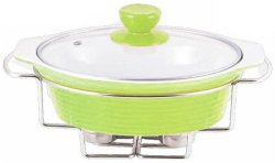 Oval Stoneware Food Warmer Set- Green